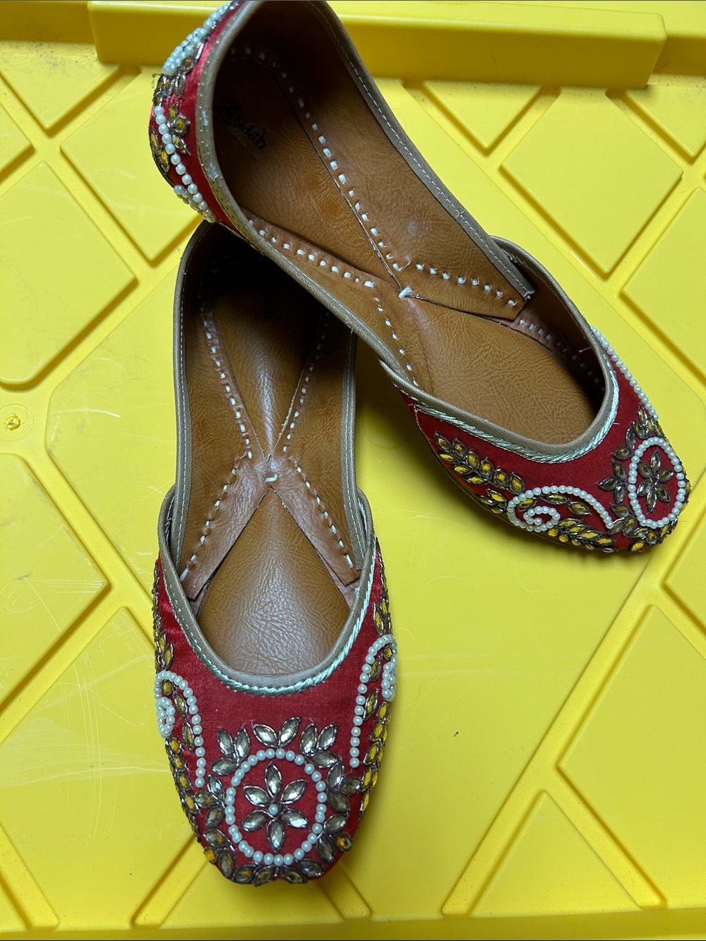Beaded Red Women's Moccasin Flats